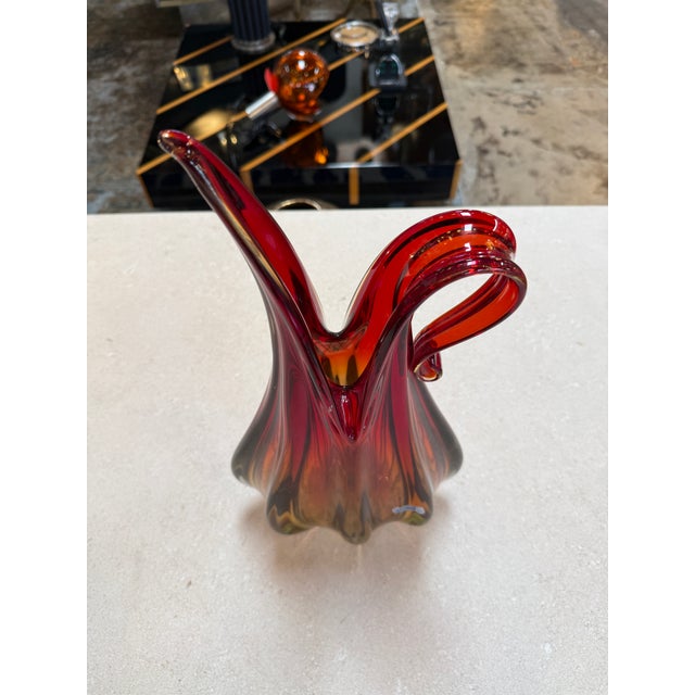 1960s Murano Sommerso Glass Ewer Vase in Amber and Ruby, Italy, 1960s For Sale - Image 5 of 9