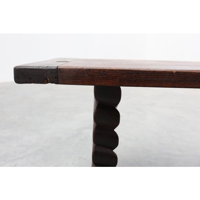 Wood Dark Oak Coffee Table with Spiral‑Turned Trestle Legs, France, 1915 For Sale - Image 7 of 13