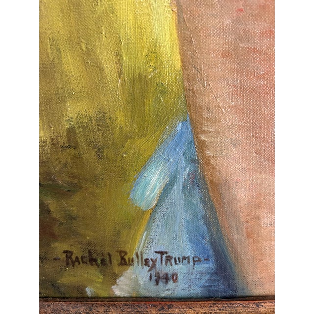 Paint 1940 Framed Portrait of a Young Girl in Blue Dress Signed ‘Rachel Bulley Trump’ For Sale - Image 7 of 8