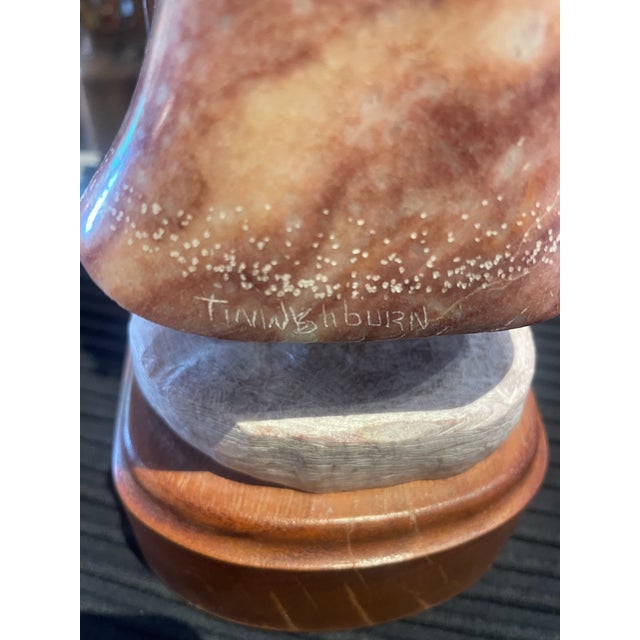 Blush 1990s Native American Raspberry Alabaster Sculpture of Woman by Tim Washburn For Sale - Image 8 of 8