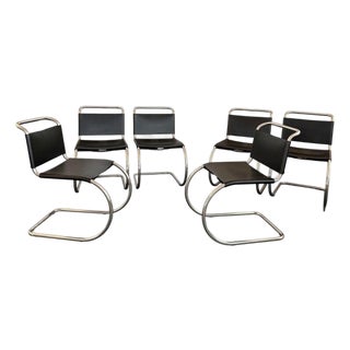Black Leather Chrome Cantilever Mies Van Der Rohe Mr10 Chairs for Knoll For Sale