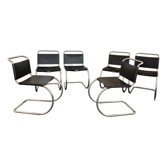 Black Leather Chrome Cantilever Mies Van Der Rohe Mr10 Chairs for Knoll For Sale