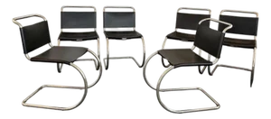 Black Leather Chrome Cantilever Mies Van Der Rohe Mr10 Chairs for Knoll