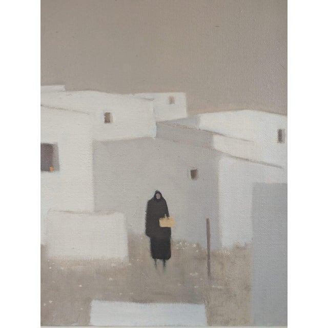 Mid-Century Modern 'Quiet Commune' Original Figure City Oil Painting by Swedish Artist Fabian Lundqvist (1913-1989), Framed For Sale - Image 11 of 12