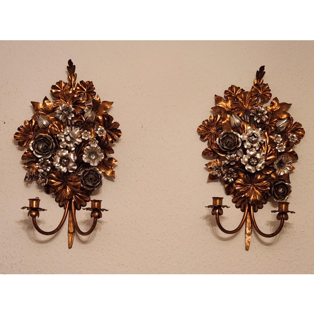 Hand-Forged Gold-Plated and Silver-Plated Candle Wall Lamps by S. Salvadori, Italy, 1950s, Set of 2 For Sale - Image 6 of 18