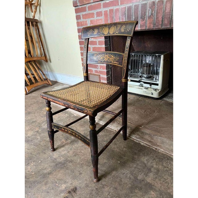 Farmhouse 19th Century Antique American Paint-Decorated Cane Seat Side Chair For Sale - Image 3 of 10