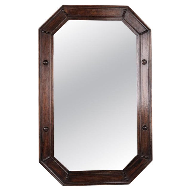 Wood Rectangular Mirror with Carved Dark Wood Frame, 1940s For Sale - Image 7 of 7