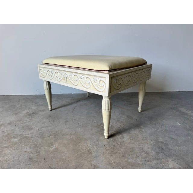 Vintage Louis XVI Style Cream Upholstered Ottoman For Sale In Miami - Image 6 of 9