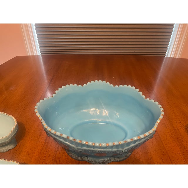 EAPG Northwood Chrysanthemum Sprig Berry Set, Opaque Blue with opalescent tone, and gilt decoration, consists of 1 Master...