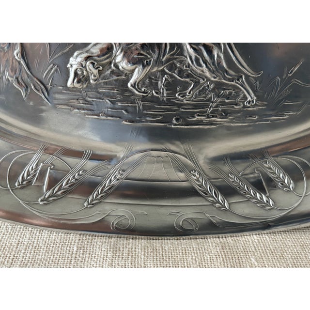 Antique Art Nouveau Pewter Platter With Hunting Dog Motif For Sale In San Diego - Image 6 of 9