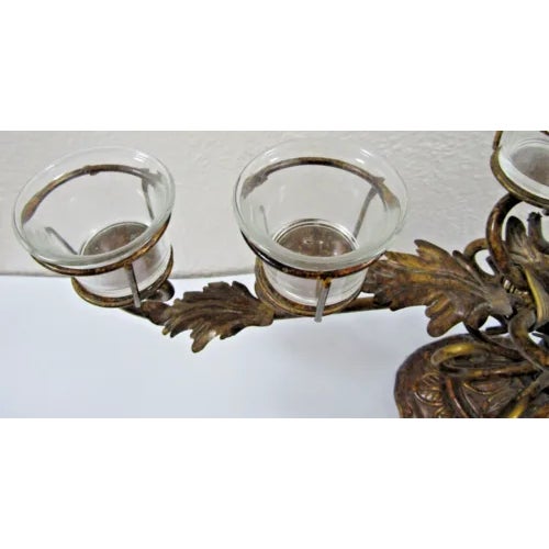 Vintage 8-Piece Centerpiece Metal Candelabra Candle Holder With Glass For Sale - Image 4 of 12