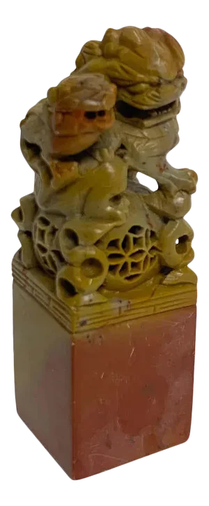 Early 20th Century Large Chinese Export Carved Soapstone Foo Dog Scholars Seal