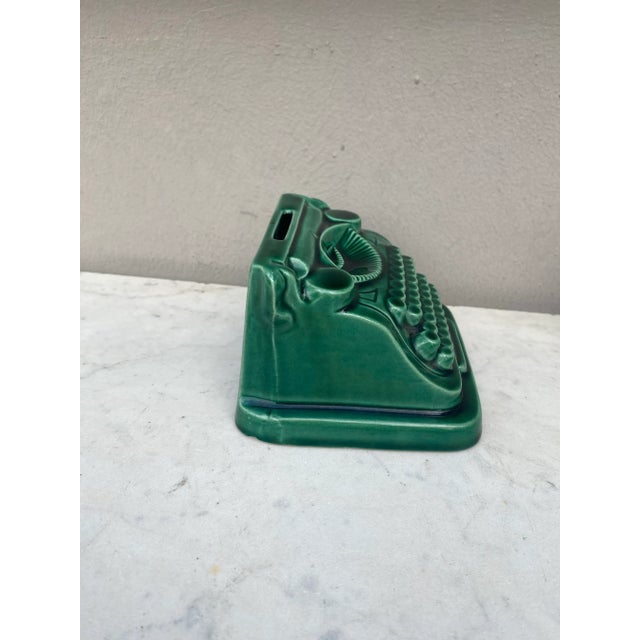 French Green Majolica Money Bank Typewriter Circa 1950.