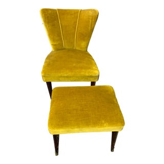 Early 20th Century Mustard Mohair Chair and Footstool - 2 Pieces For Sale