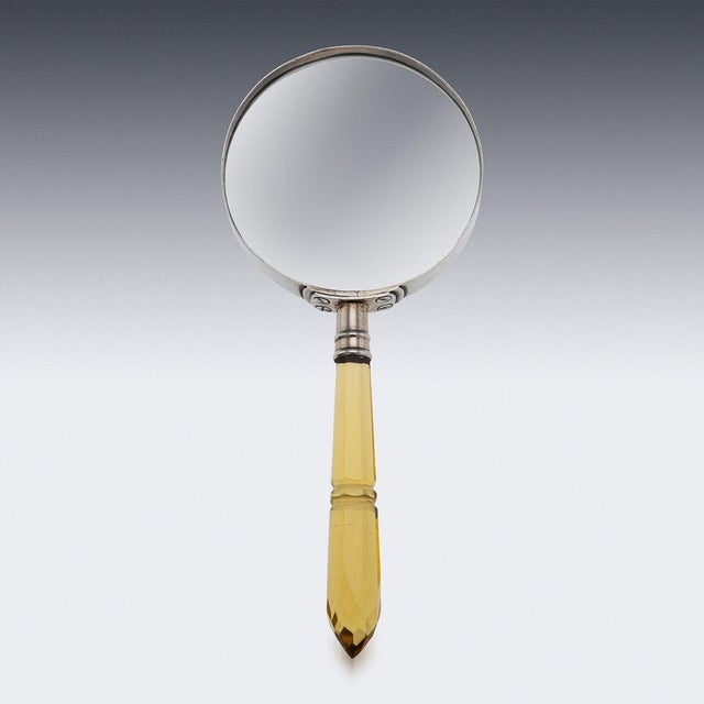 1910s Antique English Silver and Amber Glass Magnifying Glass, 1910 For Sale - Image 5 of 12