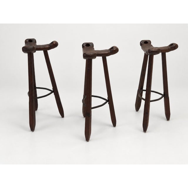 Vintage Brutalist Marbella Stools attributed to Sergio Rodrigues, 1970s, Set of 3, in Worn conditions. Designed 1970 to...
