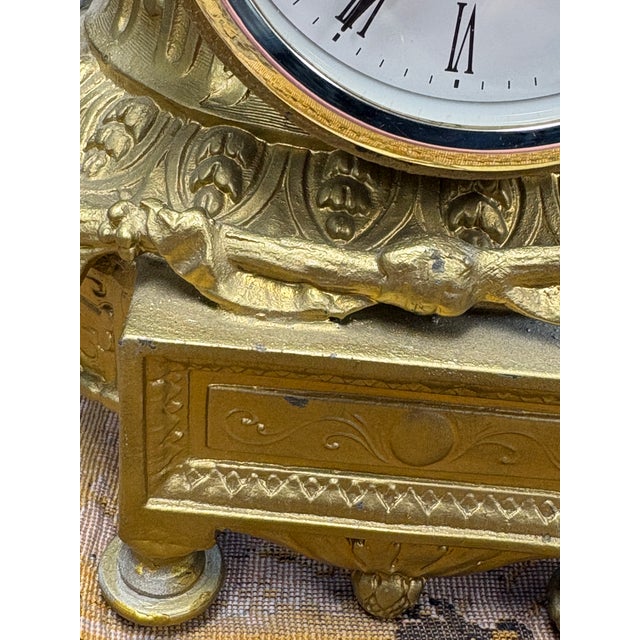 French Rococo Style Gilt-Bronze Working Mantel Clock For Sale - Image 9 of 10