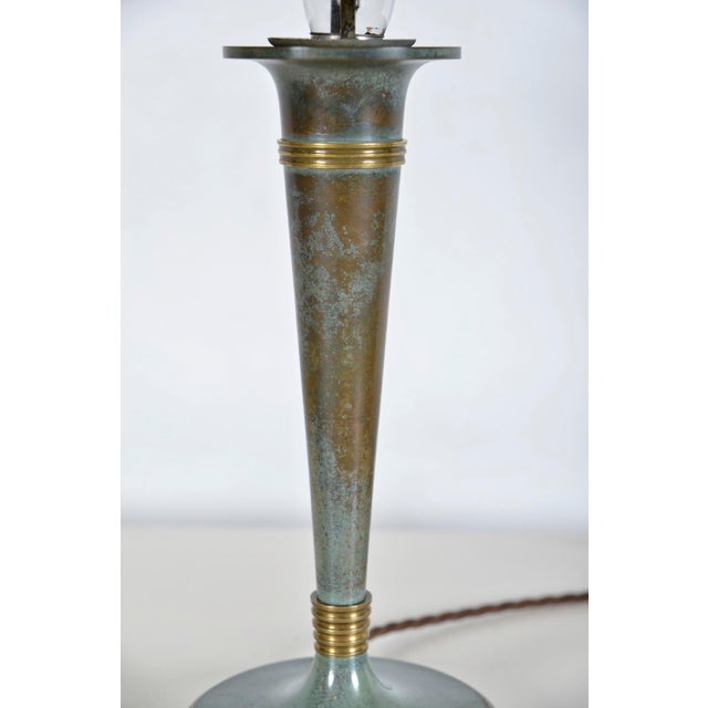 French Art Deco Verdigris Green Brass Mushroom Desk Light, 1930s For Sale - Image 14 of 18