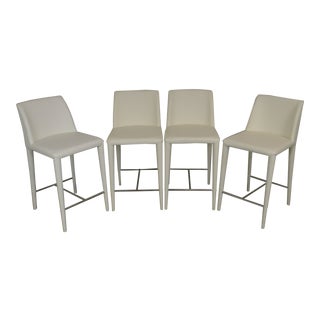 Safavieh Set 4 Mid Century Modern Style White Leather Counter Stools For Sale