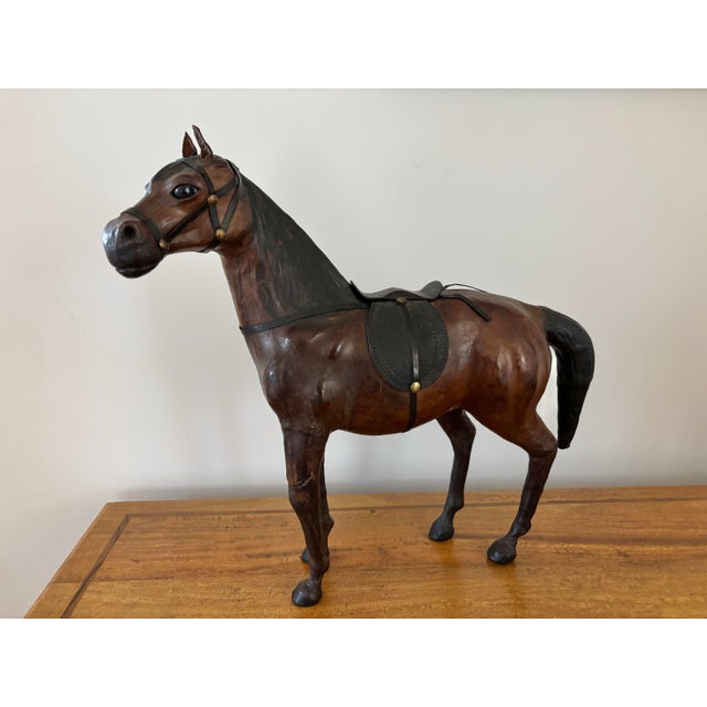 Mid 20th Century Vintage Pieced Leather Horse Figure Sculpture With Glass Eyes For Sale - Image 6 of 11