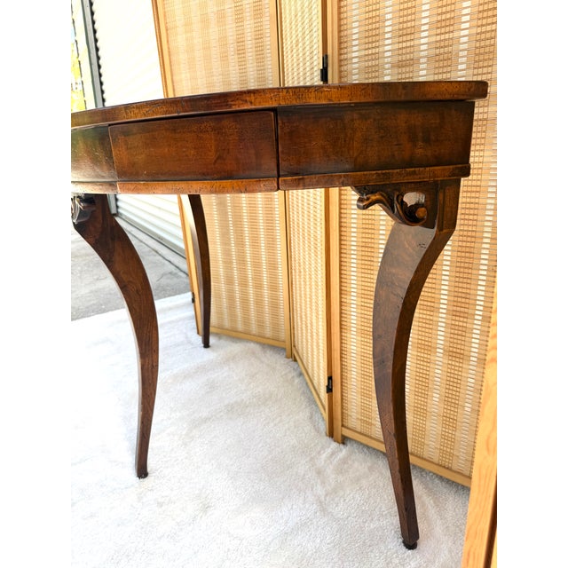 Wood Francesco Molon Louis XVI Style Walnut Demilune Console Table- Made in Italy For Sale - Image 7 of 18