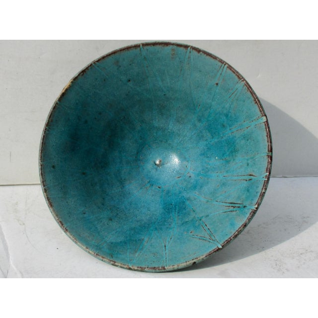 Late 20th Century Teal Blue Glazed Art Bowl Circa 1990s For Sale - Image 5 of 8