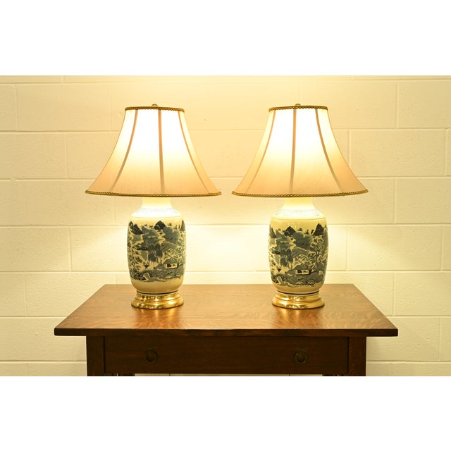 1970s 1970s Chinese Blue and White Porcelain Ginger Jar Table Lamps by Westwood - a Pair For Sale - Image 5 of 16
