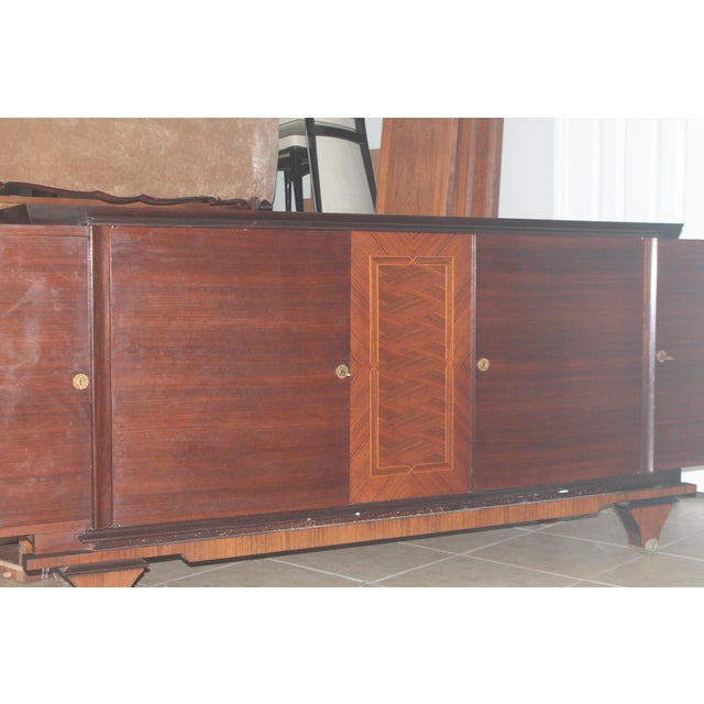 1940's Grand French Art Deco Palisander Rio Buffet/ Credenza/ Sideboard. 4 door. All shelves present. Bank of drawers....