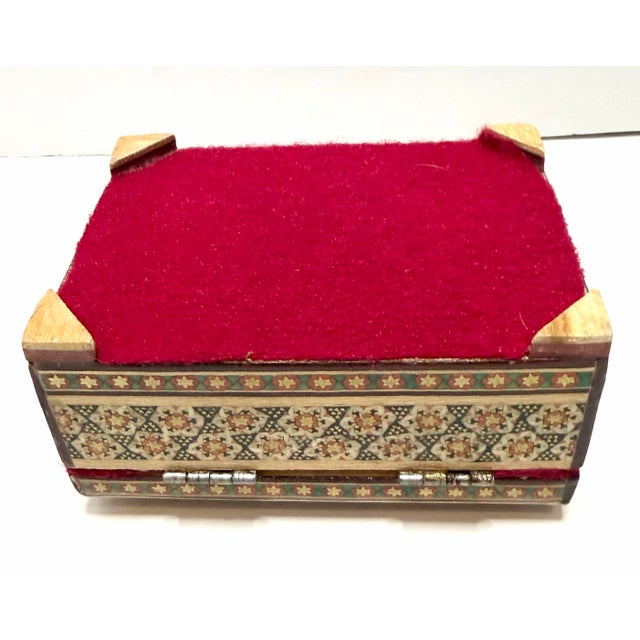 Vintage Persian Khatam Handcrafted Inlaid Wooden Micro Jewelry Trinket Box For Sale - Image 12 of 12