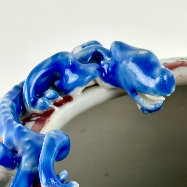 Blue Chinese Famille‑Rose Brush Pot With Applied Blue Dragons, Guangxu Mark — Late Qing / Early Republic, 5" For Sale - Image 8 of 13