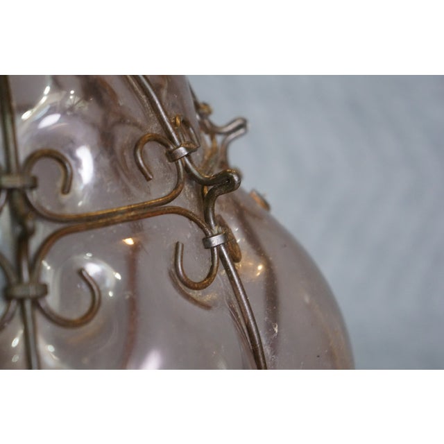 Pink Mid 20th Century Mid Century Modern Italian Venitian Murano Caged Glass Swag Lantern Pendant Light 15" For Sale - Image 8 of 11