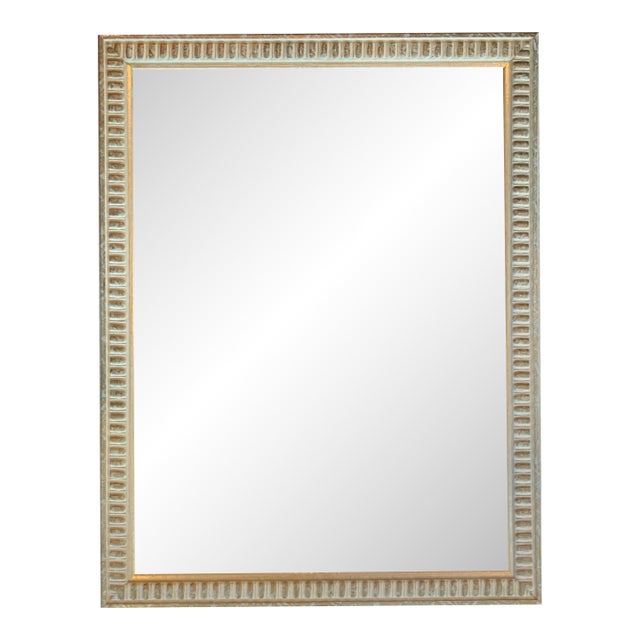 White Gold Embossed Wood Mirror For Sale