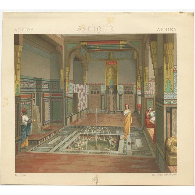 Antique Egypt Interior Cairo Salon 1888, Racinet Afrique Chromolithograph : A refined and atmospheric chromolithograph...