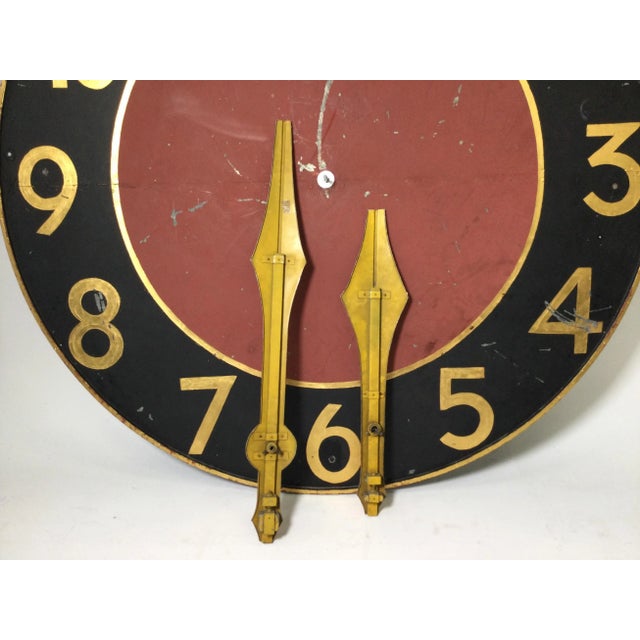 Industrial Mid 20th Century Acretectual Clock Face with Gilt Numbers & Hands For Sale - Image 3 of 13