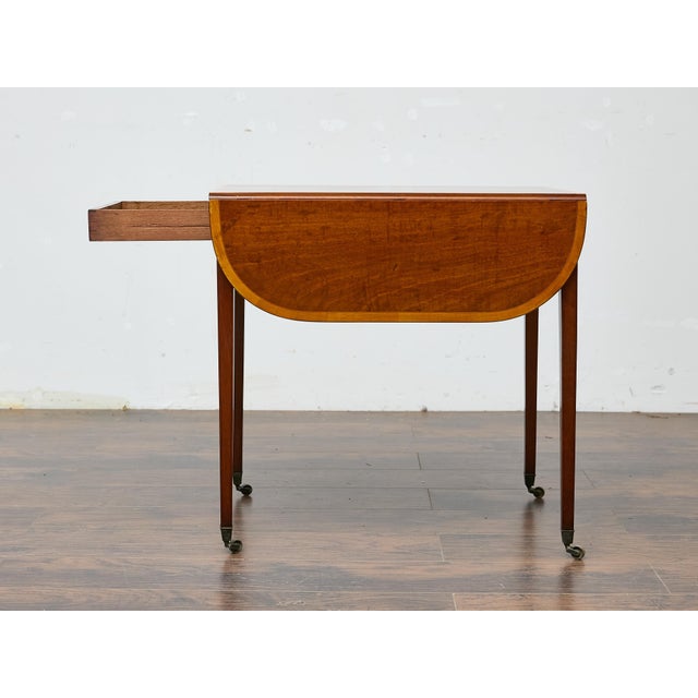 Early 19th Century Regency Mahogany Pembroke Table with Satinwood Inlay and Casters For Sale In Atlanta - Image 6 of 12