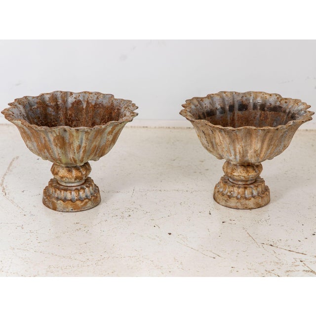 Metal Pair of Verdigris Painted Iron Tazzas or Urns, English Late 20th Century For Sale - Image 7 of 7