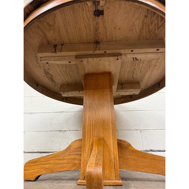 Vintage Solid Oak Round Pedestal Dining Table For Sale - Image 4 of 11