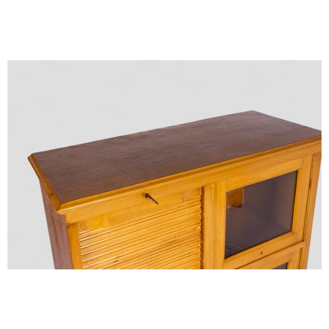 Wood Vintage English Filing Cabinet with Roll-Top and Glass Cabinets For Sale - Image 7 of 11