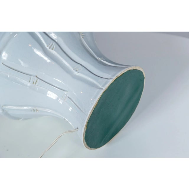 White Ceramic Faux Bamboo Lamps, 1970s - A Pair For Sale - Image 9 of 11