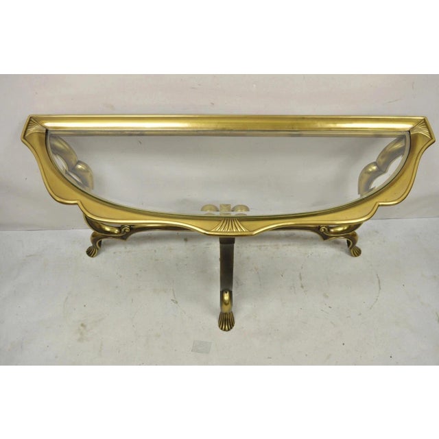 Vintage Italian Hollywood Regency Brass Base Glass Top Console Sofa Hall Table For Sale - Image 4 of 12