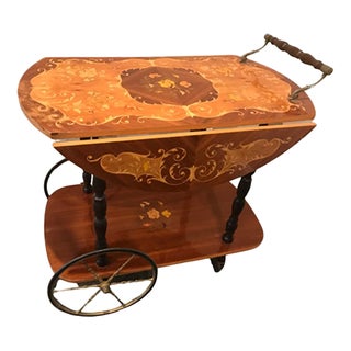 Vintage Marquetry Drop Leaf Tea Cart For Sale