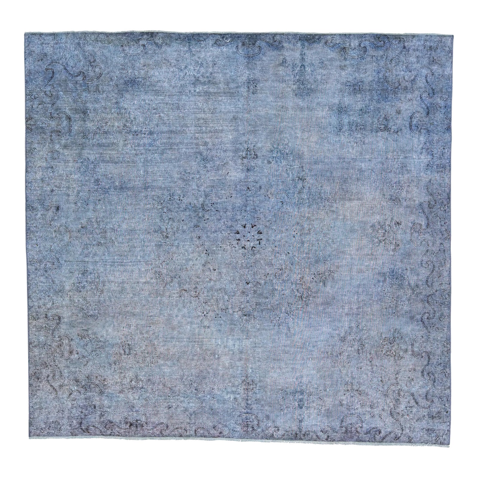 Vintage Persian Overdyed Square Handmade Medallion Blue Wool Rug Chairish