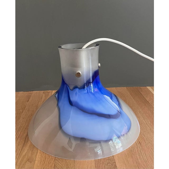 Mid-Century Modern Vintage Blue and White Art Glass Pendant Light For Sale - Image 3 of 12