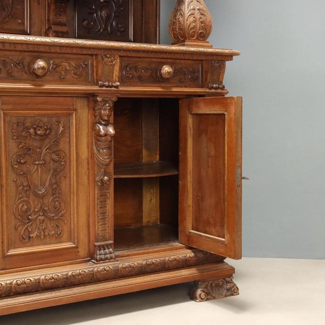 19th Century Neo-Baroque Walnut Sideboard, Italy For Sale - Image 9 of 16