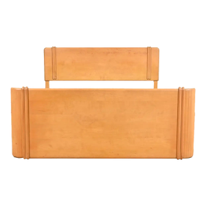 Vintage Heywood Wakefield Airflow Style King Headboard Footboard Bed Frame Wheat Mid Century Modern Art Deco Style