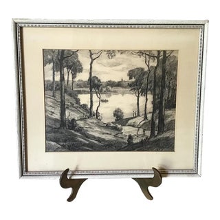 1940s Original Landscape Pencil Drawing by George Jensen For Sale