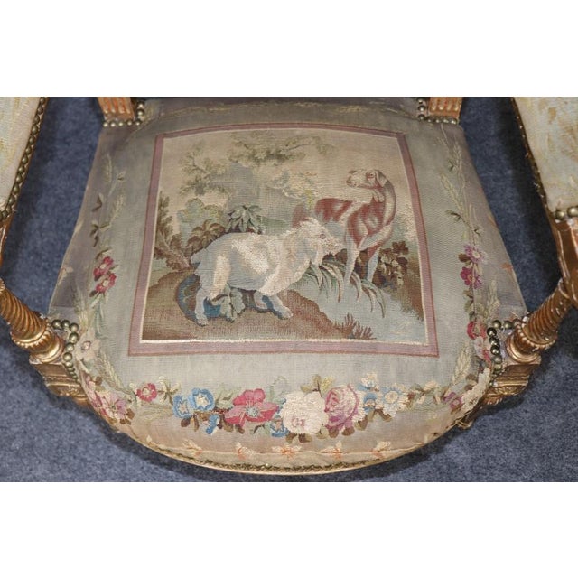 Pair 19th Century French Louis XVI Style Giltwood Aubusson Armchairs For Sale - Image 10 of 13