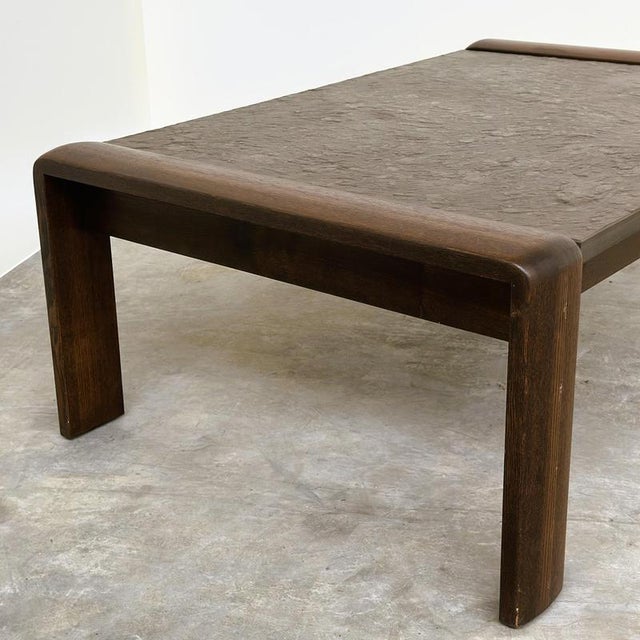 Vintage Belgian Modern Brutalist Oak and Fossil Slate Coffee Table, 1970s For Sale - Image 12 of 16