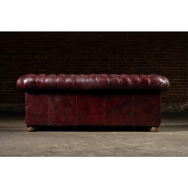 Mid 20th Century Deep Oxblood Leather Chesterfield Sofa With Nailhead Trim For Sale - Image 12 of 12