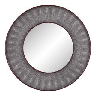 Italian Faux Shagreen & Walnut Concave Round Mirror, Late 20th Century. For Sale